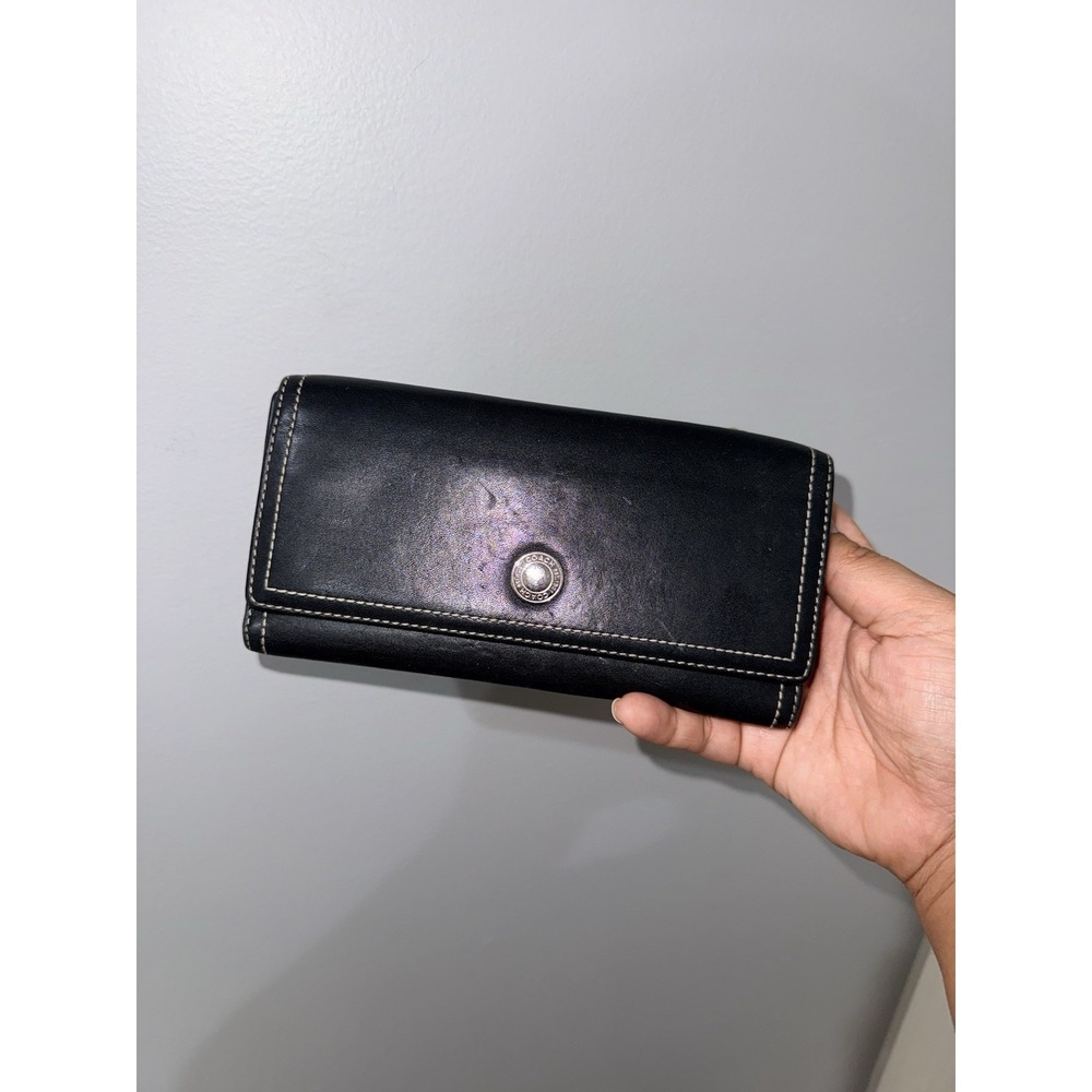 VTG Y2K COACH WALLET PURSE TRIFOLD CHELSEA RETRO BLACK‎ & PINK  leather LRG   L